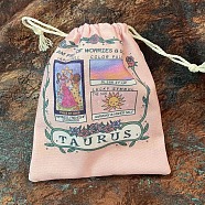 Tarot Card Storage Bag, Canvas Cloth Tarot Drawstring Bags, Rectangle with Constellation Pattern, Taurus, 18x13cm(ZODI-PW0001-092-A10)