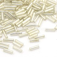 Glass Bugle Beads, Silver Lined, Floral White, 6~8x1.8mm, Hole: 0.6mm, 10000pcs/pound(TSDB6MM21)