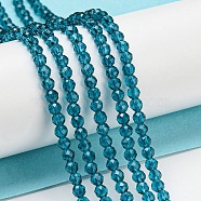 Transparent Glass Beads Strands, Faceted, Round, Dark Cyan, 3mm, Hole: 0.8mm, about 127~139pcs/strand, 14.09~14.53 inch(35.8~36.9cm)(GLAA-C019-01B-34)