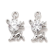 Brass Glass Charms, Deer, Real Platinum Plated, 9.5x6x2.5mm, Hole: 0.9mm(KK-C054-20P)