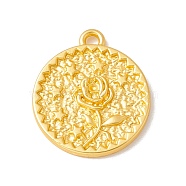 Alloy Pendant, Flat Round with Rose & Star, Matte Gold Color, 20x18x2mm, Hole: 1.5mm(PALLOY-F282-08MG)