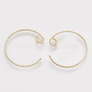 Brass Earring Hooks, with Horizontal Loop, Real 18K Gold Plated, 21~25x17~22x1mm, 18 Gauge, Hole: 2.5mm(KK-S348-038)