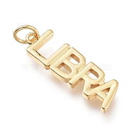 Brass Pendants, with Jump Rings, Long-Lasting Plated, Constellation/Zodiac Sign, Word, Libra, 23.5x7.5x2mm, Hole: 3.5mm(X-ZIRC-I048-15G-10)