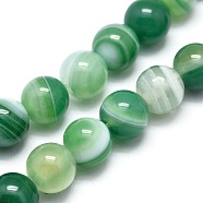 Natural Striped Agate/Banded Agate Beads Strands, Dyed & Heated, Round, Sea Green, 6mm, Hole: 1.2mm, about 62pcs/strand, 14.9 inch(38cm)(G-I254-03A-04)