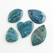 Natural Blue Crazy Agate Pendants, Dyed, 40~63x32~44x6~7mm, Hole: 2~2.5mm(G-S139-11)