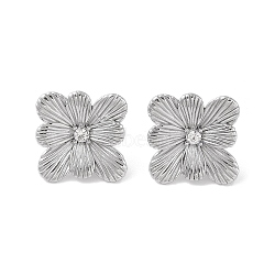 304 Stainless Steel Inlay Rhinestone Stud Earrings, for Women, Flower, Stainless Steel Color, 19x19.3mm(EJEW-S227-08P)