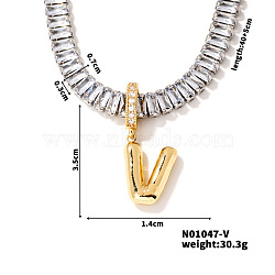 Golden Tone Brass Pave Clear Cubic Zirconia Letter Pendant Necklaces for Women, 15.75 inch(400mm)(YX4437-22)