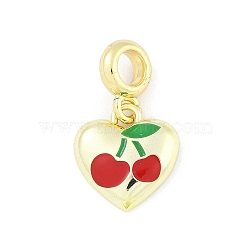 Brass Red Enamel Heart European Dangle Charms, Large Hole Pendants, Real 18K Gold Plated, Cherry, 25.5mm, Hole: 4.5mm(KK-Z090-07G-02)