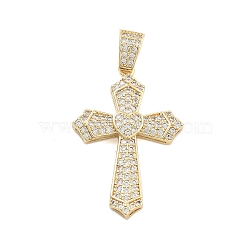 Brass Pave Cubic Zirconia Pendants, Golden, Cross, 33x22.5x4mm, Hole: 5mm(KK-U009-06A-G)