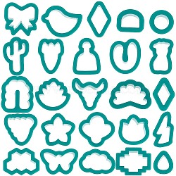 Plastic Clay Cutter Sets, Clay Modeling Tool, Cactus/Honeycomb/Geometrical Shape, Teal, 2.2~4.5x2.1~4.75x1.5cm, 25pcs/set(TOOL-WH0155-19)