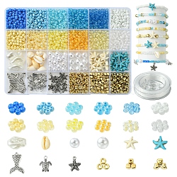 DIY Ocean Beach Theme Stretch Jewelry Set Kits, Mixed Color, 4~27x4~19x2~4mm, Hole: 1.5~2mm(DIY-FS0006-89)