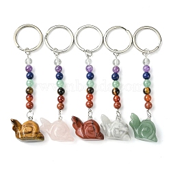 Snail Natural Gemstone Keychain, with 7 Chakra Beads and Iron Key Rings, for Women Men Hanging Car Bag Charms, 10.1~10.2cm(KEYC-F040-07)