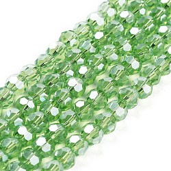 Electroplate Transparent Glass Beads Strands, Faceted, Round, Pearl Luster Plated, Lime Green, 6mm, Hole: 1mm, about 98~100pcs/strand, 20.39~20.59 inch(51.8~52.3cm)(EGLA-A035-T6mm-A09)