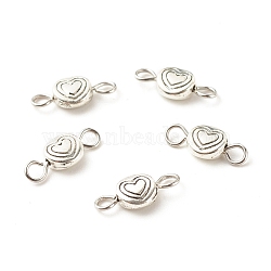 Tibetan Style Alloy Connector Charms, with 304 Stainless Steel Loops, Flat Round with Heartt, Antique Silver & Stainless Steel Color, 14x6x3mm, Hole: 2mm(PALLOY-JF01362-02)