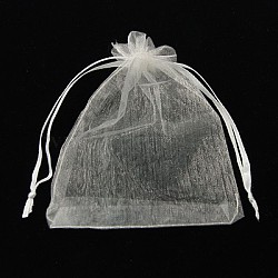 Organza Gift Bags, Jewelry Mesh Pouches for Wedding Party Christmas Gifts Candy Bags, Organza Pouches for Potpourri, with Drawstring, Rectangle, White, 12x10cm(X-T0CMH0B3)