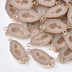 Druzy Resin Links connectors, Imitation Geode, with Light Gold Plated Iron Loops, Blanched Almond, 29~30x13x7mm, Hole: 1.8mm(RESI-S383-027E)