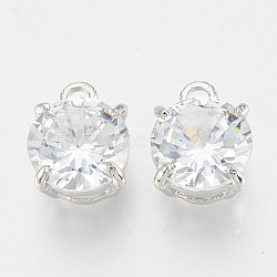 Alloy Cubic Zirconia Charms, Flat Round, Platinum, 13x10x7.5mm, Hole: 2mm(ZIRC-Q017-018P)