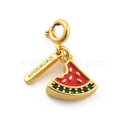 Brass Enamel Fruits Pendant Decoration, Rectangle with Word Generosity and Spring Ring Clasps Charms Ornaments, Watermelon, 21mm(HJEW-P020-01A-G)