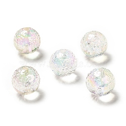 Textured UV Plating Rainbow Iridescent Acrylic Beads, Round, Clear, 15.5mm, Hole: 2.6mm(OACR-C007-10)