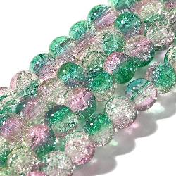 Crackle Glass Beads Strands, Round, Two Tone, Medium Sea Green, 8~8.5mm, Hole: 1.2mm, about 107pcs/strand, 29.92 inch(76cm)(CCG-C002-8mm-07)