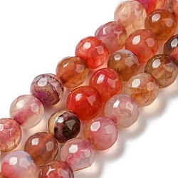 Natural Agate Beads Strands, Dyed & Heated, Round, Faceted, Orange Red, 6mm, Hole: 1mm, about 62pcs/strand, 14.37~14.76 inch(36.5~37.5cm)(X-G-C082-A01-21)