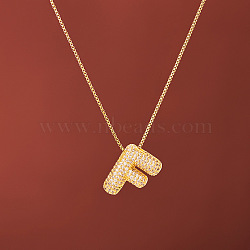 Brass Micro Pave Clear Cubic Zirconia Initial Pendant Necklaces for Women, Golden, Letter F, 15.75 inch(40cm)(FS-WGDC51D-06)