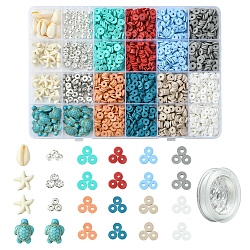 DIY Jewelry Making Kit, Including Polymer Clay Beads, Brass Rhinestone Spacer Beads, Elastic Thread, CCB Plastic & Synthetic Turquoise Beads, Mixed Color, 5.5~18x0.8~14x0.8~9mm, Hole: 1~2mm(DIY-FS0006-60)