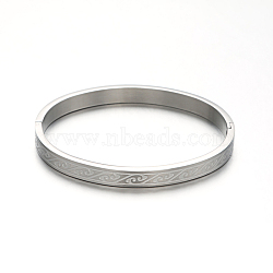 Beautiful Design Carved Vine 304 Stainless Steel Bangles, Stainless Steel Color, 50x59mm, 6mm(BJEW-D376-15P-B)