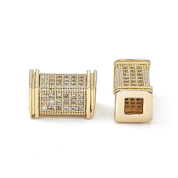 Brass Micro Pave Clear Cubic Zirconia Beads, Cuboid, Real 18K Gold Plated, 12x7x7mm, Hole: 3mm