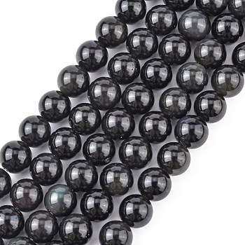 Natural Obsidian Bead Strands, Round, 8~9mm, Hole: 1mm, about 46pcs/strand, 15.3 inch