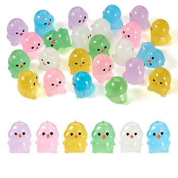24Pcs 6 Colors Chick Luminous Resin Display Decorations, Glow in the Dark, for Car or Home Office Desktop Ornaments, Mixed Color, 15x15x20mm, 4pcs/color