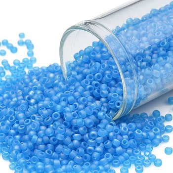 TOHO Round Seed Beads, Japanese Seed Beads, (163BF) Transparent AB Frost Dark Aquamarine, 11/0, 2.2mm, Hole: 0.8mm, about 50000pcs/pound