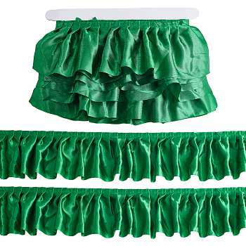 Pleated Satin Ribbons, for Clothes Accessories, Green, 3-3/8 inch(85mm), about 5.00 Yards(4.57m)/Set