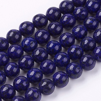 Dyed Natural Lapis Lazuli Bead Strands, Round, 8~9mm, Hole: 1mm, about 46pcs/strand, 15.3 inch