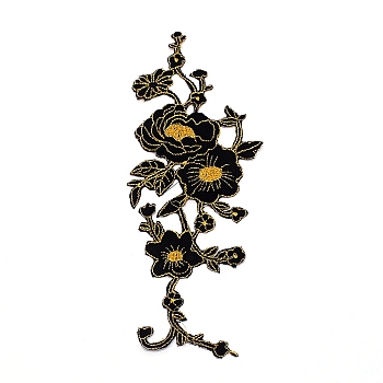 Rose Flower Embroidery Costume Accessories, Applique Patch, Sewing Craft Decoration, Black, 250x100x1mm