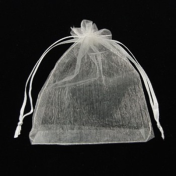 Organza Gift Bags, Jewelry Mesh Pouches for Wedding Party Christmas Gifts Candy Bags, Organza Pouches for Potpourri, with Drawstring, Rectangle, White, 12x10cm
