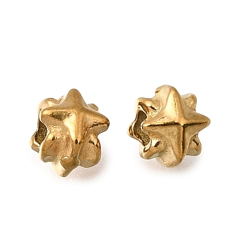 304 Stainless Steel Beads, Ion Plating(IP), Star, Real 18K Gold Plated, 4x4x4mm, Hole: 1.4mm