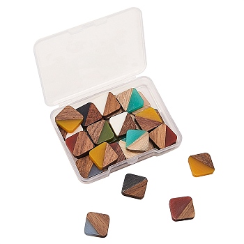 Resin & Wood Cabochons, Square, Mixed Color, 13.5x13.5x3mm, 4pcs/color, 8 colors, 32pcs/box