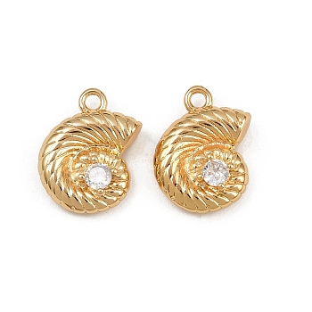 Brass Micro Pave Cubic Zirconia Pendants, Shell Shape Charms, Real 18K Gold Plated, 14.5x10.5x4mm, Hole: 1.6mm