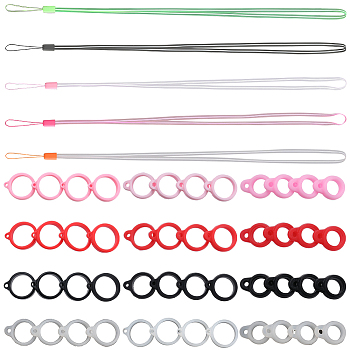 5Pcs 5 Colors Rubber Lanyard Straps, with Plastic Findings and 12 Style Silicone Pendant, Mixed Color