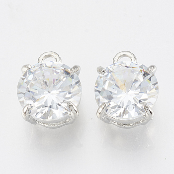 Alloy Cubic Zirconia Charms, Flat Round, Platinum, 13x10x7.5mm, Hole: 2mm