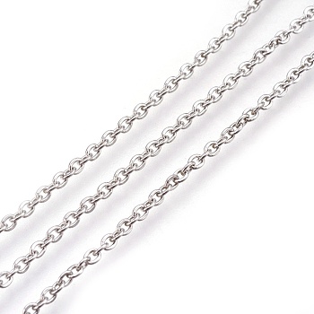 3.28 Feet 304 Stainless Steel Cable Chains, Soldered, Flat Oval, Stainless Steel Color, 3x2x0.5mm