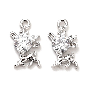 Brass Glass Charms, Deer, Real Platinum Plated, 9.5x6x2.5mm, Hole: 0.9mm