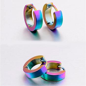 Brass Huggie Hoop Earrings, Rainbow Color, 4x8.5x2.3mm