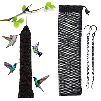AHANDMAKER 4 Pcs 2 Styles Rectangle Polyester Bags, Hanging Chains with Hooks, for Feed the Birds Bags, Black, 2pcs/style