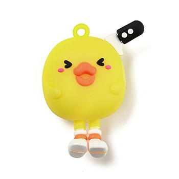Cartoon PVC Plastic Pendants, Lemon Duck Charm, Yellow, 49x39x21.5mm, Hole: 3mm