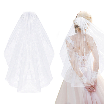 Glittered Long Mesh Tulle Bridal Veils with Combs, for Women Wedding Party Decorations, White, 790x78x9mm