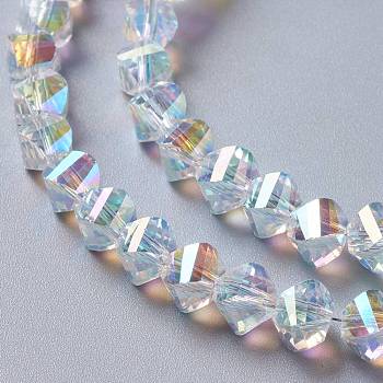 Glass Imitation Austrian Crystal Beads, Faceted Twist, Clear AB, 8x6mm, Hole: 1.4mm