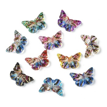 Translucent Resin Cabochons, Golden Metal Enlaced Butterfly, Mixed Color, 6.5x9.5x2.5mm