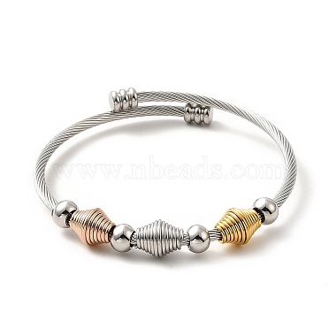 304 Stainless Steel Bicone Beaded Open Cuff Bangle(BJEW-P283-51)-2